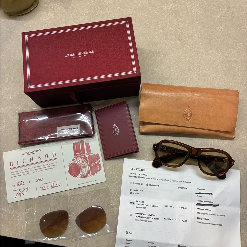 Jacques Marie Mage RICHARD Brown NIB Sunglasses with original receipt& xtra lens